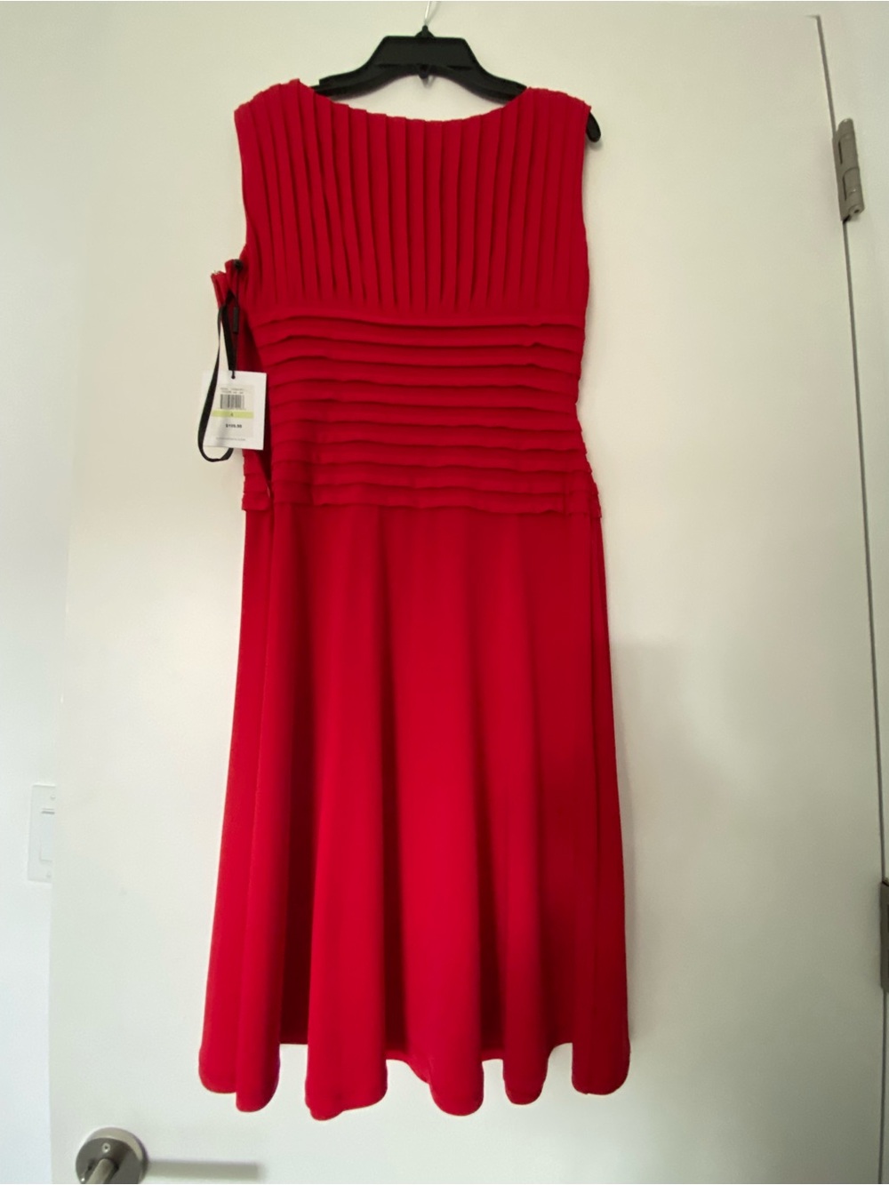 NWT Calvin Klein Red Pleated Bodice A-Line Dress